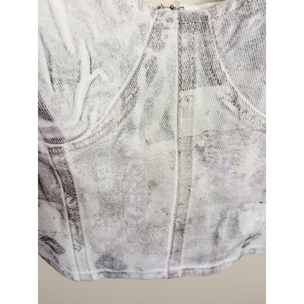 Forever 21 Bustier Top Womens Small White Newsprint Corset Crop Top Zipper Back - Picture 4 of 8